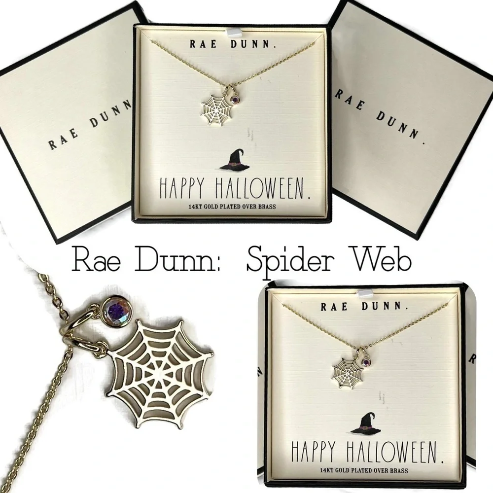 Rae Dunn Halloween Necklaces Cat Sugar Skull Skeleton  Spider Web Silver Gold